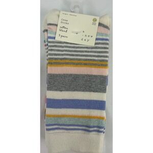 New Day‎ Crew Socks Women's 4-10 Striped Cotton Blend 3 Pairs